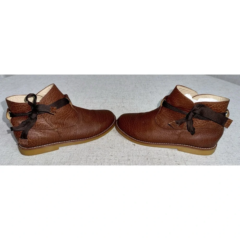 ELEPHANTITO Brown Leather Bow Ribbon Sunny Ankle Boots‎ Bootie Girls 1.5